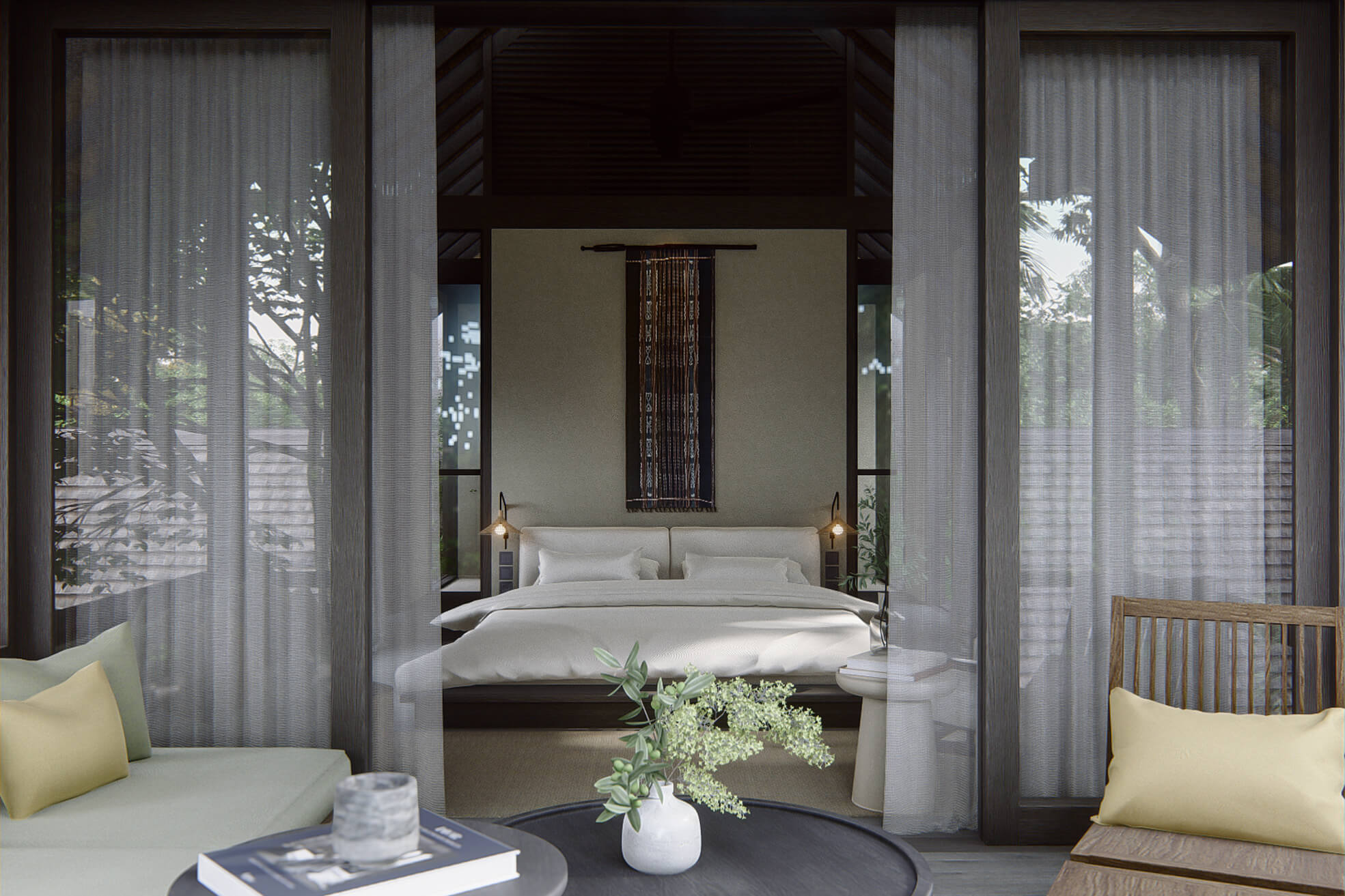 Typical bedroom interior at Villa Nyanyi Bali